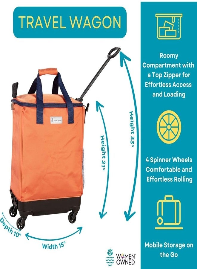 Handy Sandy Haul-It Foldable Rolling Tote - Patented Heavy-Duty Utility Bag with 8 Spinner Wheels, - Reusable Grocery Cart, Laundry Carrier, Travel Tote, Commuter Bag for Shopping & More- Orange - Image 4